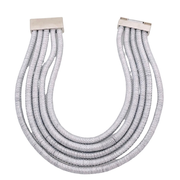 Fashion Silver Tone Multi Layered Magnet Lock Necklace Women’s Choker Necklace - Picture 2 of 4